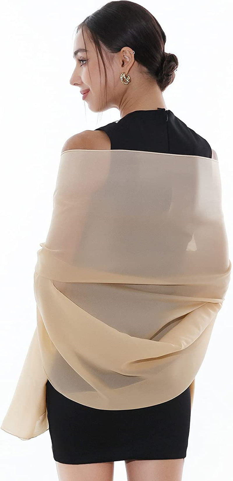 RIIQIICHY Pashmina Shawls Wraps for Women Evening Dresses like Chiffon Silk Scarf for Weddings Apparel & Accessories > Clothing Accessories > Scarves & Shawls RIIQIICHY Champagne  