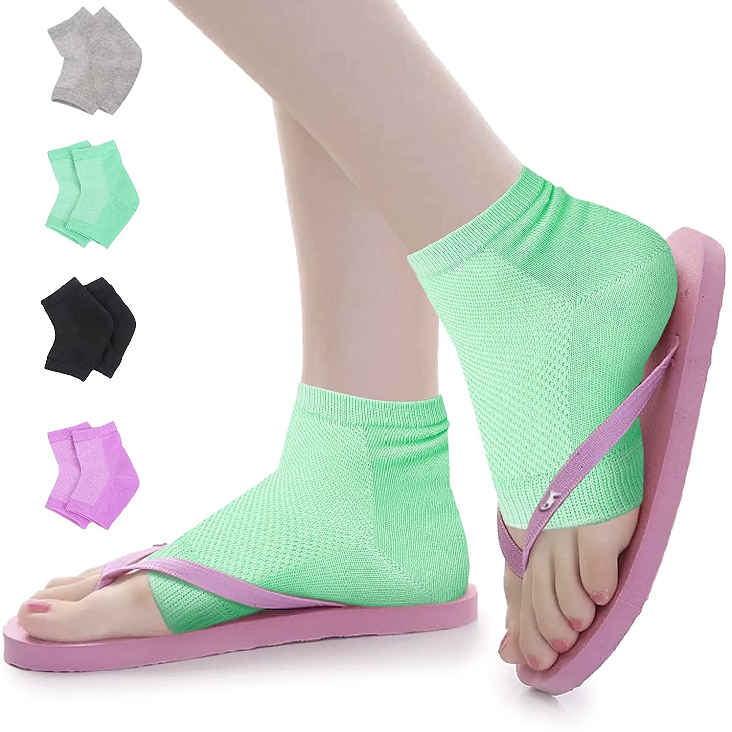 Nado Care Moisturizing Socks Lotion Gel for Dry Cracked Heels - Spa Gel Socks Humectant Moisturizer Heel Balm Foot Care Heel Softener Compression Cotton - 4 Pair Health & Beauty > Personal Care > Foot Care Nado care   