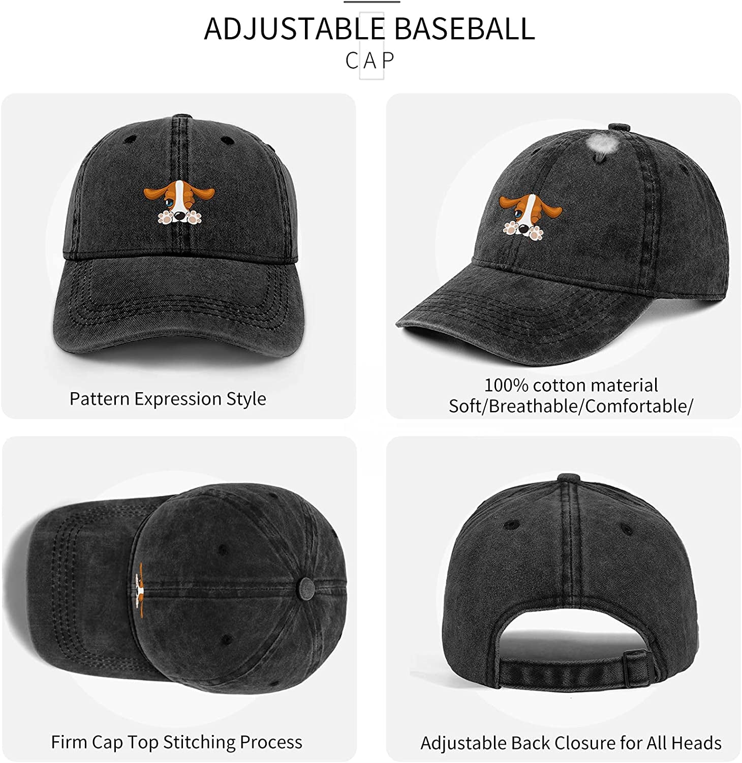 Baseball Cap Ponytail Hat for Women&Men Dog Washed Distressed Vintage Denim Adjustable Black Trucker Caps Dad Brother Daughter Friend Uncle Apparel & Accessories > Clothing Accessories > Hats KLYJI   