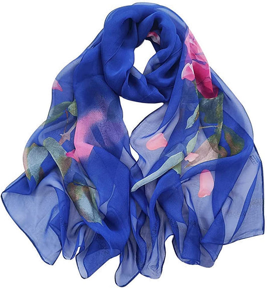 E-Clover Women Soft Floral Print Shawl Chiffon Sheer Scarf Apparel & Accessories > Clothing Accessories > Scarves & Shawls E-Clover B-flower Blue  