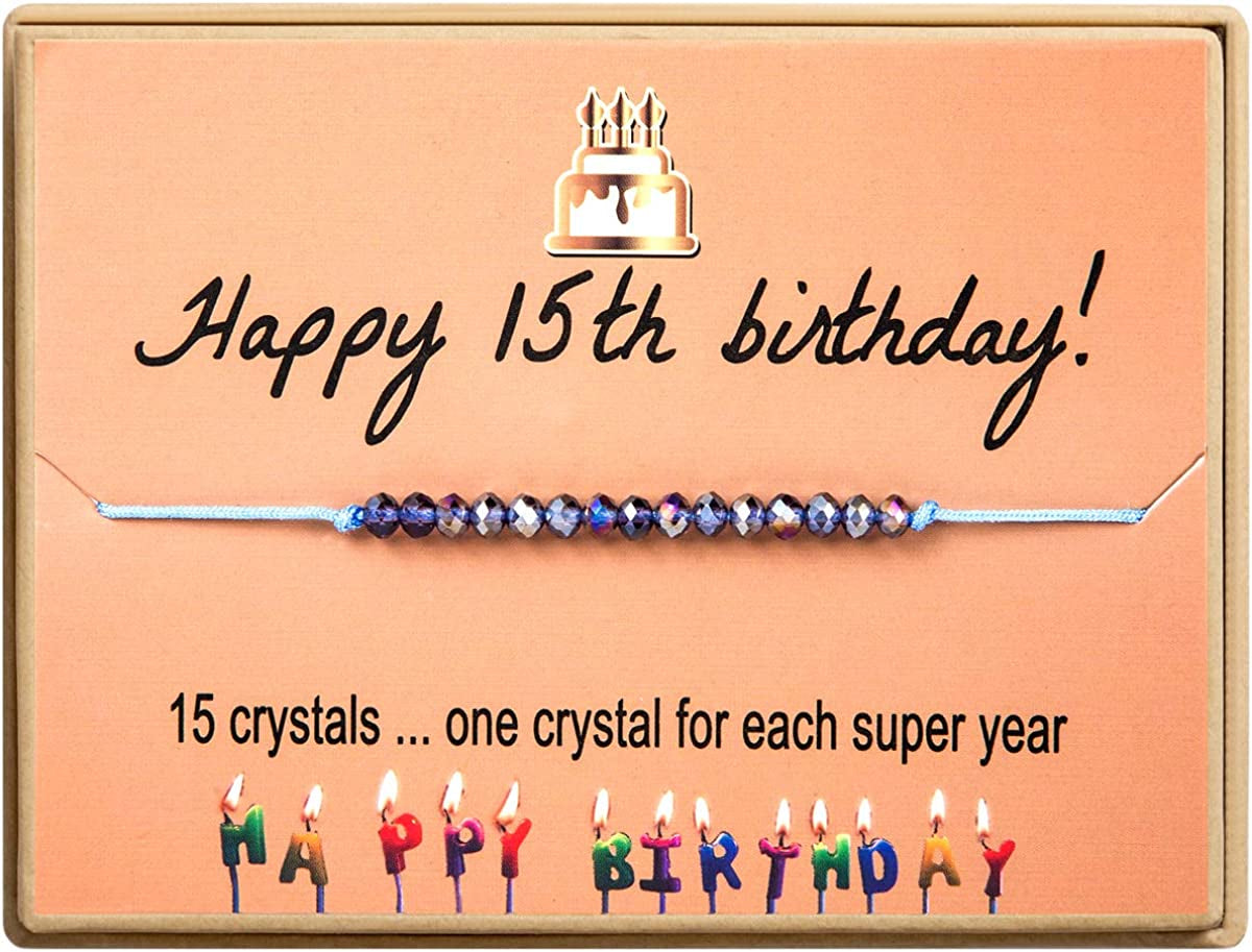 Happy Birthday Bracelet Gift for Teen Girls,Crystal Beads Bracelet Gifts for 10 Year Old Girl Birthday Jewelry Apparel & Accessories > Jewelry > Bracelets KGBNCIE 15 th Birthday Gift  