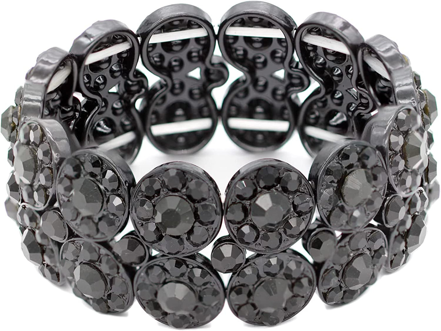 Lavencious 2 Rows Rhinestone Stretch Bracelet Evening Party Jewelry 7” Apparel & Accessories > Jewelry > Bracelets Impression Costume Jewelry Inc Jet Black  