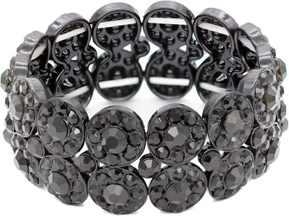 Lavencious 2 Rows Rhinestone Stretch Bracelet Evening Party Jewelry 7” Apparel & Accessories > Jewelry > Bracelets Impression Costume Jewelry Inc Jet Black  