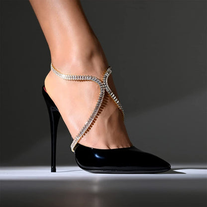 Hsakess Rhinestone Butterfly Heel Chain Tennis Chain Anklets Faux Crystal High Heel Ankle Bracelet Shoes Chain for Women Girls,Gold Apparel & Accessories > Jewelry > Anklets Hsakess   