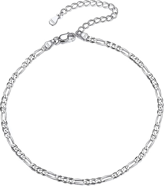 Chicsilver 925 Sterling Silver Ankle Bracelet for Women, Simple Durable Cuban Link/Figaro/Twist Rope Chain Anklets for Beach Party(With Gift Box) Apparel & Accessories > Jewelry > Anklets ChicSilver Jewelry B: Figaro Chain-2.8mm wide  