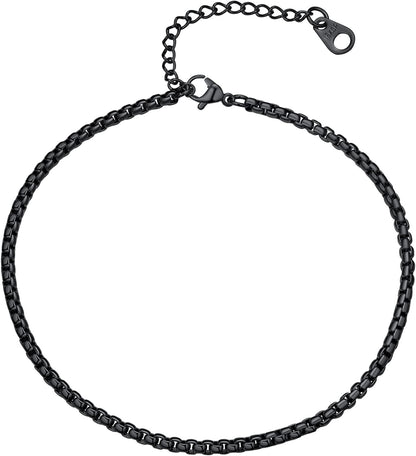 Women Girls Barefoot Jewelry 18K Gold or Rose Gold Stainless Steel Heart / Rope / Figaro / Cuban Chain Anklet Foot Bracelet, 25-30 CM Long Apparel & Accessories > Jewelry > Anklets U7 Jewelry 12.black-3mm box chain  