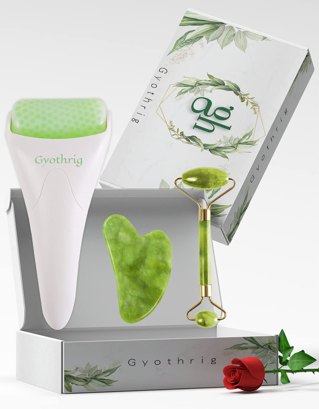 Jade Face Gua Sha Roller – Ice Facial Eye Massage Stone Gifts for Mom Mothers Day Natural Cooling anti Wrinkle Skin Care Tools Treatment for Puffiness Migraine Pain Relief Minor Injury Muscle Relaxing Health & Beauty > Personal Care > Cosmetics > Cosmetic Tools > Skin Care Tools Gyothrig   