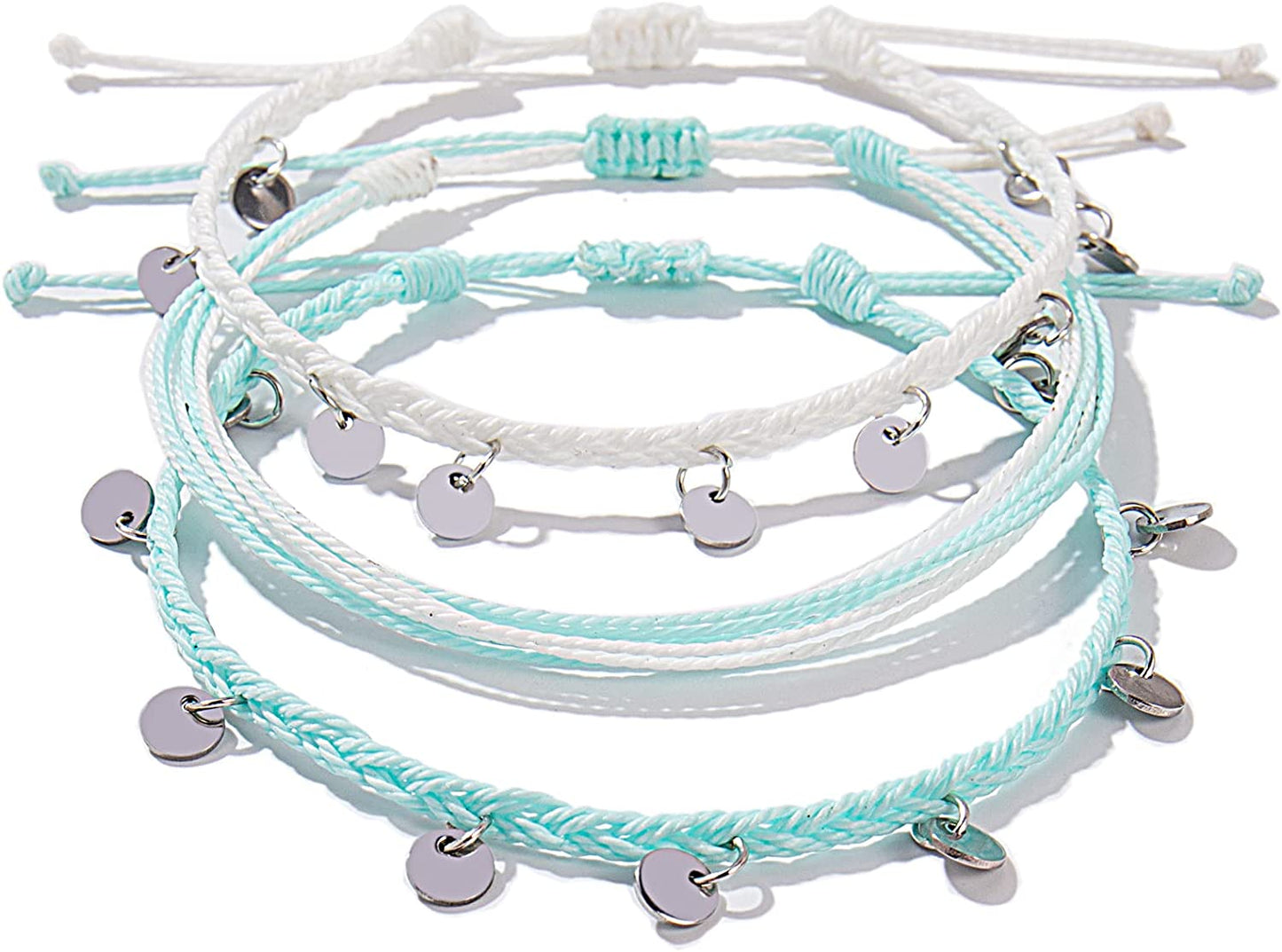 FANCY SHINY String Ankle Bracelets Waterproof Rope Anklets Braided Beach Boho Coin Anklets Cute Friendship Foot Jewelry for Women Teen Girls Apparel & Accessories > Jewelry > Anklets FANCY SHINY White/Teal  