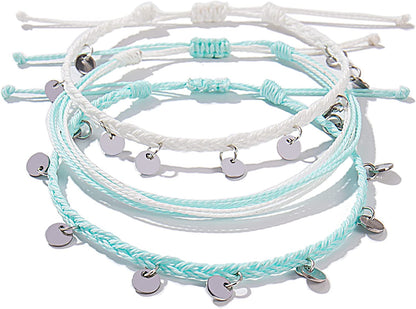 FANCY SHINY String Ankle Bracelets Waterproof Rope Anklets Braided Beach Boho Coin Anklets Cute Friendship Foot Jewelry for Women Teen Girls Apparel & Accessories > Jewelry > Anklets FANCY SHINY White/Teal  