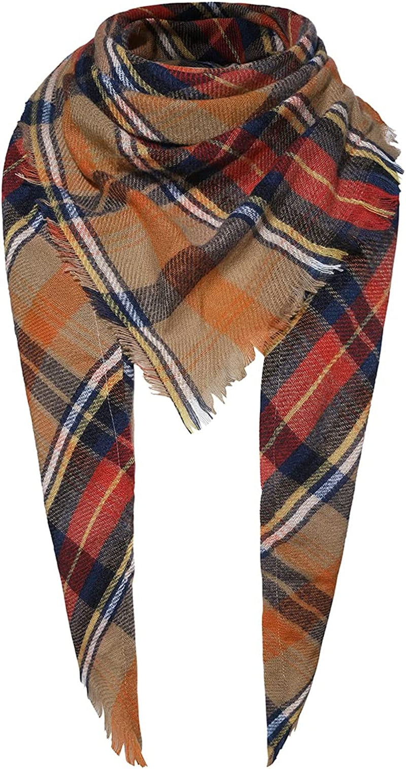 Century Star Women'S Stylish Warm Tassels Soft Plaid Tartan Scarf Winter Large Blanket Wrap Shawl Apparel & Accessories > Clothing Accessories > Scarves & Shawls Century Star Z Triangle Orange One Size 