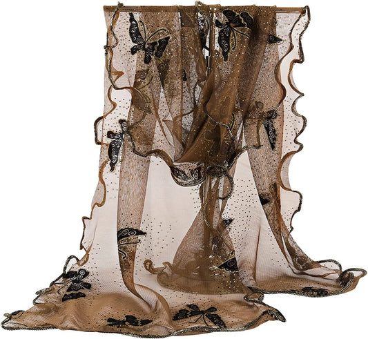 GERINLY Women Scarves Cute Butterflies Sheer Chiffon Scarf Soft Travel Wedding Shawl Evening Wrap for Party Apparel & Accessories > Clothing Accessories > Scarves & Shawls GERINLY C-brown  