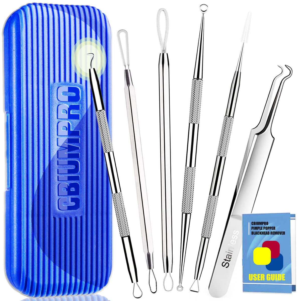 Blackhead Remover Tools, Pimple Popper Tool Kit, 6 Pack Professional Comedones Extractor Acne Removal Kit for Blemishs, Whitehead Popping, Zit Removing for Nose Face - with Organized Case Health & Beauty > Personal Care > Cosmetics > Cosmetic Tools > Skin Care Tools Cbiumpro USA Co.,Ltd   