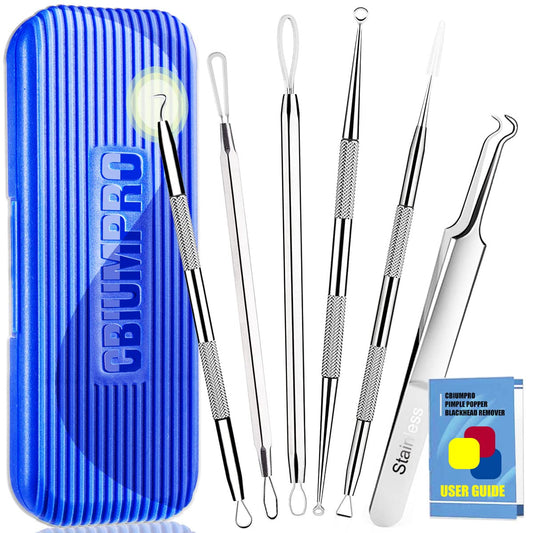 Blackhead Remover Tools, Pimple Popper Tool Kit, 6 Pack Professional Comedones Extractor Acne Removal Kit for Blemishs, Whitehead Popping, Zit Removing for Nose Face - with Organized Case Health & Beauty > Personal Care > Cosmetics > Cosmetic Tools > Skin Care Tools Cbiumpro USA Co.,Ltd   