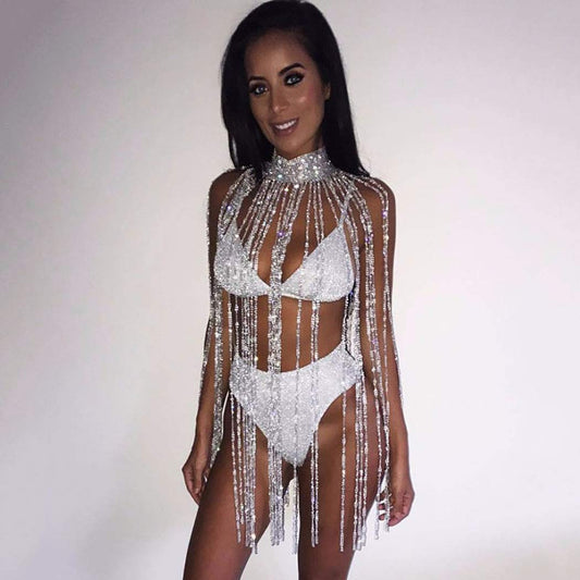 Jeweky Halloween Tassel Crystal Body Chain Silver Choker Necklace Chians Clothing Summer Beach Nightclub Rave Body Accessories Jewelry for Women and Girls Apparel & Accessories > Jewelry > Body Jewelry Artist Unknown   