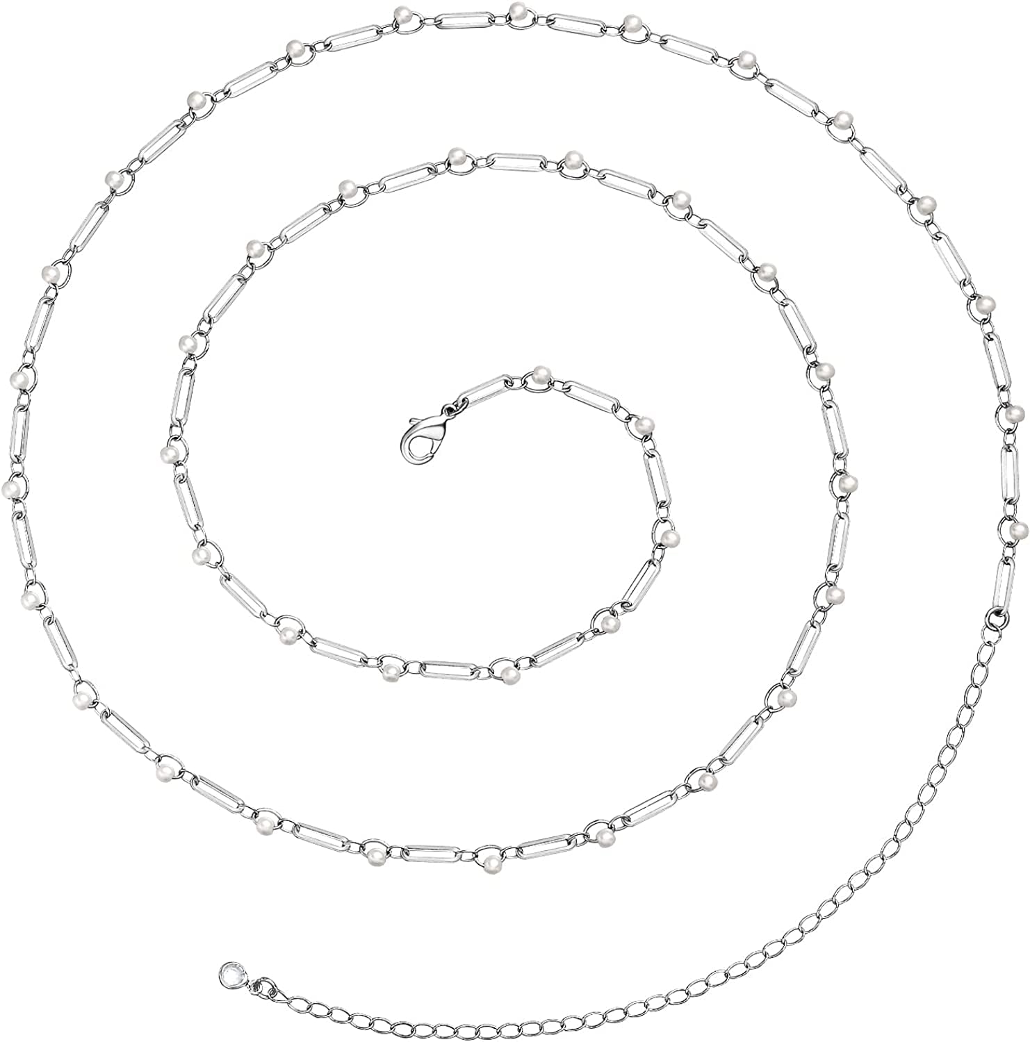 Kissyan Bikini Body Chains for Women, 14K Gold Adjustable Sexy Waist Chain Summer Beach Colorful Cuban Link Pearl Evil Eyes Belly Chain Handmade Jewelry Apparel & Accessories > Jewelry > Body Jewelry KissYan Silver-pearl&pins  
