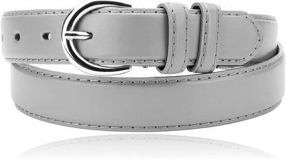Women'S Casual Solid Colors Faux Leather 1" Belt with Single Prong Buckle Apparel & Accessories > Clothing Accessories > Belts JOTW Light Grey Large 