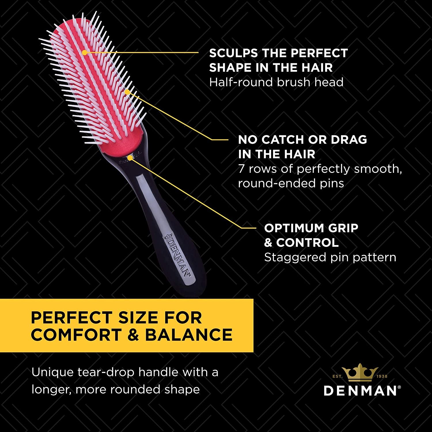 Denman Hair Brush for Curly Hair D3 (Black) 7 Row Classic Styling Brush for Detangling, Separating, Shaping and Defining Curls Health & Beauty > Personal Care > Hair Care Denman   