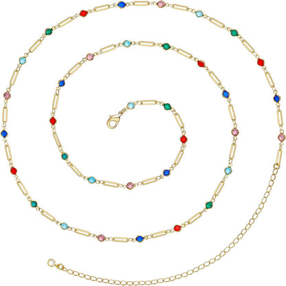Kissyan Bikini Body Chains for Women, 14K Gold Adjustable Sexy Waist Chain Summer Beach Colorful Cuban Link Pearl Evil Eyes Belly Chain Handmade Jewelry Apparel & Accessories > Jewelry > Body Jewelry KissYan Gold-colorful bones  