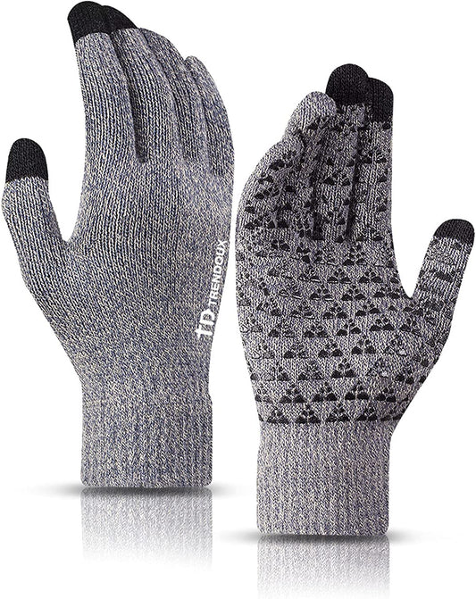 TRENDOUX Winter Gloves for Men Women - Upgraded Touch Screen Anti-Slip Silicone Gel - Elastic Cuff - Thermal Soft Knit Lining Apparel & Accessories > Clothing Accessories > Gloves & Mittens TRENDOUX Light Gray Large 