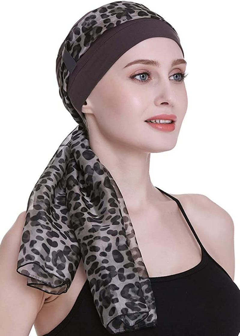 Elegant Chemo Cap with Silky Scarfs for Cancer Women Hair Loss Sleep Beanie Apparel & Accessories > Clothing Accessories > Headwear FocusCare Grey  