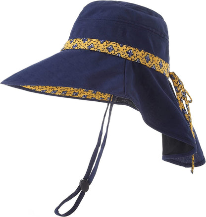 Sun Hats for Women Foldable Wide Birm Boonie Hat Adjustable UV Protection Fishing Hiking Hat with Windproof Tether Apparel & Accessories > Clothing Accessories > Hats LMLALML Navy One Size 