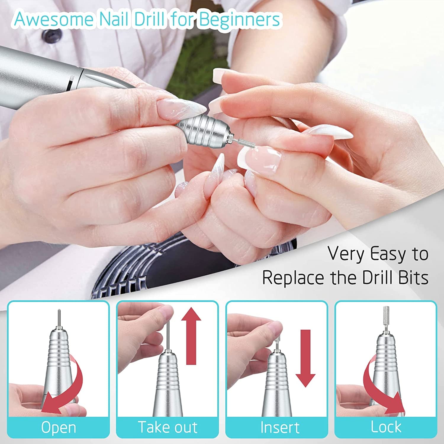 Professional Nail Drills Set for Acrylic Nails, 30000Rpm Electric Nail Drill Machine, Portable Nail Efile Drill Machine Manicure Pedicure Tools for Beginners and Salon Use (Gold) Health & Beauty > Personal Care > Cosmetics > Cosmetic Tools > Nail Tools HUGMAPLE   