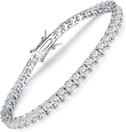 TIKJE 925 Sterling Silver 2-7Mm Cubic Zirconia Classic Tennis Bracelet | White Gold Bracelets for Women | Size 6-8.5 Inches Apparel & Accessories > Jewelry > Bracelets TIKJE 4 mm-6.5inch  