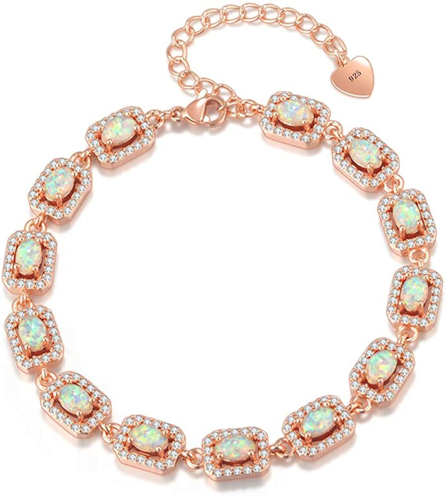 Cinily Adjustable Fire Opal Bracelets for Women Girls White Gold/Rose Gold Plated Gemstone Bracelet Opal Jewelry Gifts Apparel & Accessories > Jewelry > Bracelets Shenzhen Xi En Jewelry co.,ltd rose gold  