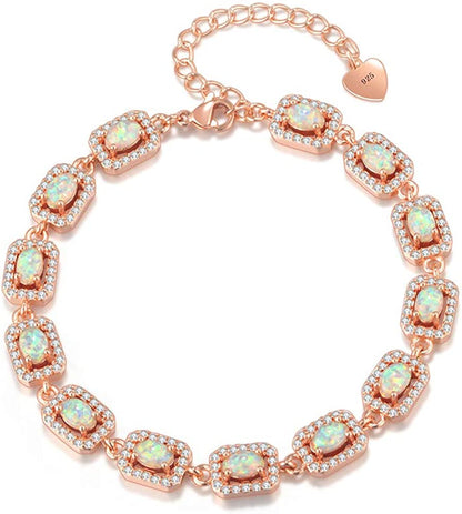 Cinily Adjustable Fire Opal Bracelets for Women Girls White Gold/Rose Gold Plated Gemstone Bracelet Opal Jewelry Gifts Apparel & Accessories > Jewelry > Bracelets Shenzhen Xi En Jewelry co.,ltd rose gold  