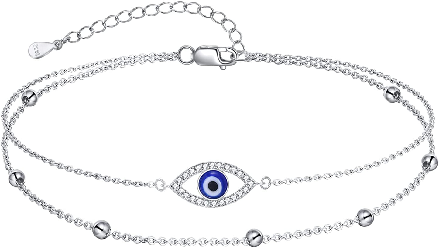 Evil Eye/Hamsa/Moon Star/Sunflower/Cross/Sea Turtle Ankle Bracelet 925 Sterling Silver Adjustable Anklets Jewelry Gifts for Women Apparel & Accessories > Jewelry > Anklets MONGAS Evil Eye  