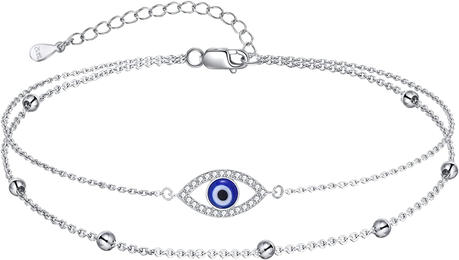 Evil Eye/Hamsa/Moon Star/Sunflower/Cross/Sea Turtle Ankle Bracelet 925 Sterling Silver Adjustable Anklets Jewelry Gifts for Women Apparel & Accessories > Jewelry > Anklets MONGAS Evil Eye  