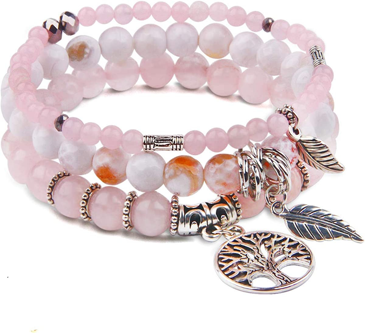 Tree of Life Turquoise Jasper & Tibetan Agate Gemstone Chakra Beaded Bracelet | Beach Charm Bracelet Set - Ocean Jewelry…… Apparel & Accessories > Jewelry > Bracelets Jardme Rose Quartz  