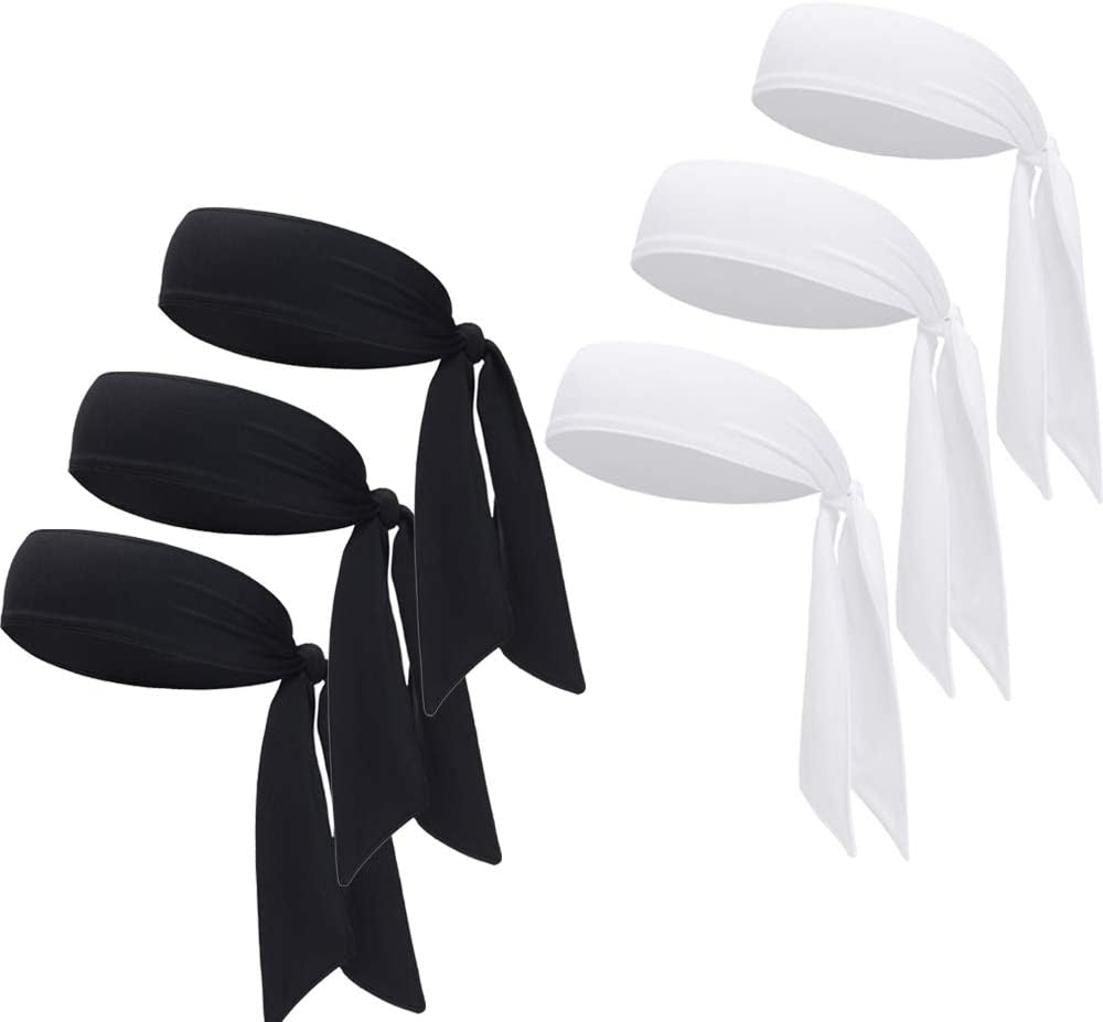Sports Headband - Head Tie Tennis Tie Hairband - Sweatbands Headbands Wristbands Head Wrap - Ideal for Working Out,Tennis Apparel & Accessories > Clothing Accessories > Bandanas & Headties DEMIL 6pcs-3black+3white  