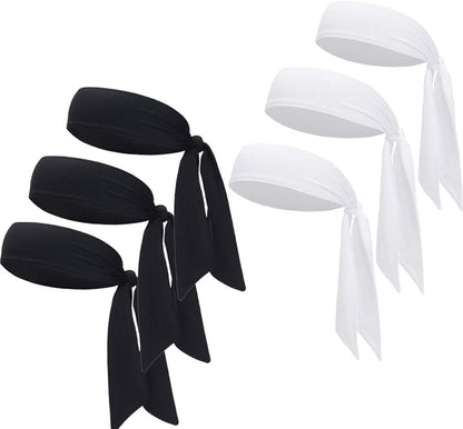 Sports Headband - Head Tie Tennis Tie Hairband - Sweatbands Headbands Wristbands Head Wrap - Ideal for Working Out,Tennis Apparel & Accessories > Clothing Accessories > Bandanas & Headties DEMIL 6pcs-3black+3white  