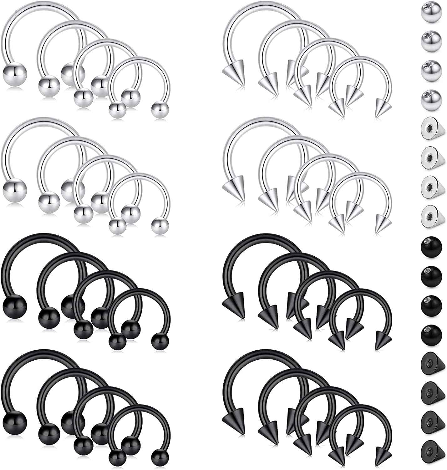 D.Bella 16G 14G Variety of Sizes Horseshoe Rings Surgical Steel Nose Septum Horseshoe Hoop Earring Eyebrow Tragus Lip Rings Daith Helix Piercing Jewelry for Women Men 6-12Mm Smily Piercing Jewelry Apparel & Accessories > Jewelry > Rings D.Bella 14g, silver & black  