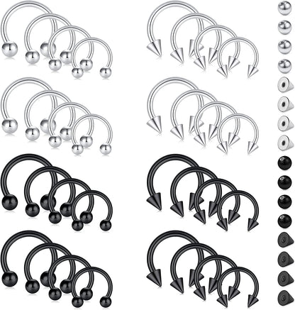D.Bella 16G 14G Variety of Sizes Horseshoe Rings Surgical Steel Nose Septum Horseshoe Hoop Earring Eyebrow Tragus Lip Rings Daith Helix Piercing Jewelry for Women Men 6-12Mm Smily Piercing Jewelry Apparel & Accessories > Jewelry > Rings D.Bella 14g, silver & black  