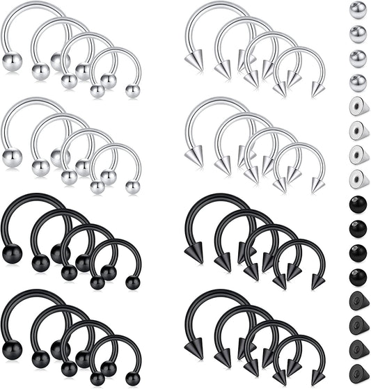 D.Bella 16G 14G Variety of Sizes Horseshoe Rings Surgical Steel Nose Septum Horseshoe Hoop Earring Eyebrow Tragus Lip Rings Daith Helix Piercing Jewelry for Women Men 6-12Mm Smily Piercing Jewelry Apparel & Accessories > Jewelry > Rings D.Bella 14g, silver & black  