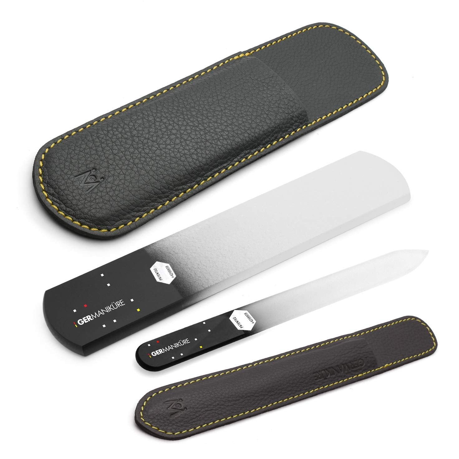 GERMANIKURE Black Glass Nail File & Pedicure Bar Set in Leather Cases - Ethically Made in Czech Republic - Professional Manicure & Pedicure Kit for Fingernail Care, Foot Callous & Dry Skin Removal Health & Beauty > Personal Care > Foot Care GERmanikure   