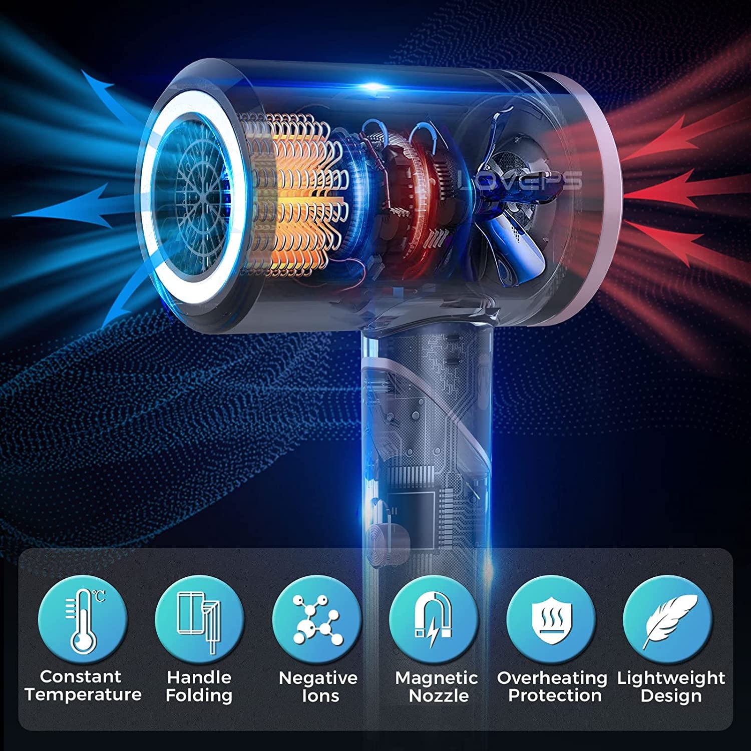 Hair Dryer, 1800W Blow Dryer, Ionic Hair Dryer with Diffuser, Foldable Handle Travel Hair Dryer, Constant Temperature Hair Care without Damaging Hair Health & Beauty > Personal Care > Hair Care LOVEPS   
