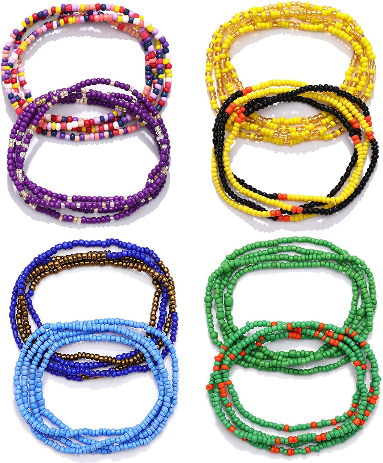 KOHOTA Beads Waist Set for Women African Beaded Body Chain Waist Belly Chain Stretchy Elastic String Multi-Color Necklace Bracelet Anklet Sexy Bikini Summer Jewelry Apparel & Accessories > Jewelry > Body Jewelry KOHOTA Blue  