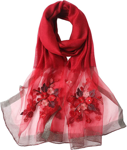 WINCESS.YU Silk Scarf for Women Lightweight Shawls and Wraps for Weddings Fashion Pashmina Shawl Embroidered Scarves Apparel & Accessories > Clothing Accessories > Scarves & Shawls WINCESS.YU Red  