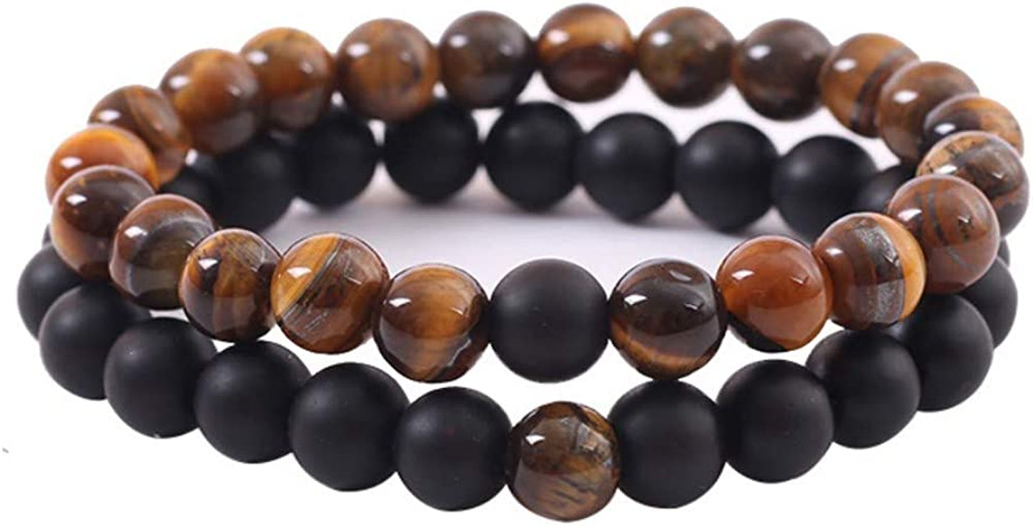 CNLQ Long Distance Bracelets for Lovers Couples Matching Gift Matte Agate 8Mm Bead Stone (Elastic Red) Apparel & Accessories > Jewelry > Bracelets LeZisuIre tiger eye  