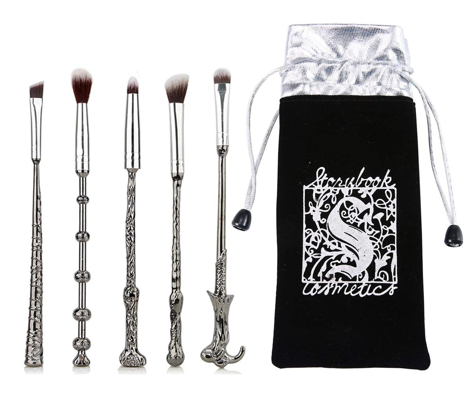 Harry Potter Makeup Brushes Kit 5Pcs with Bag Magic Wizard Wand Metal Make up Brush Set Tool for Foundation Powder Concealers Eye Shadows Eyeliner Blending Eyeshadow Face Pencil Lip Palette Beauty Health & Beauty > Personal Care > Cosmetics > Cosmetic Tools > Makeup Tools YIXIANG Black  