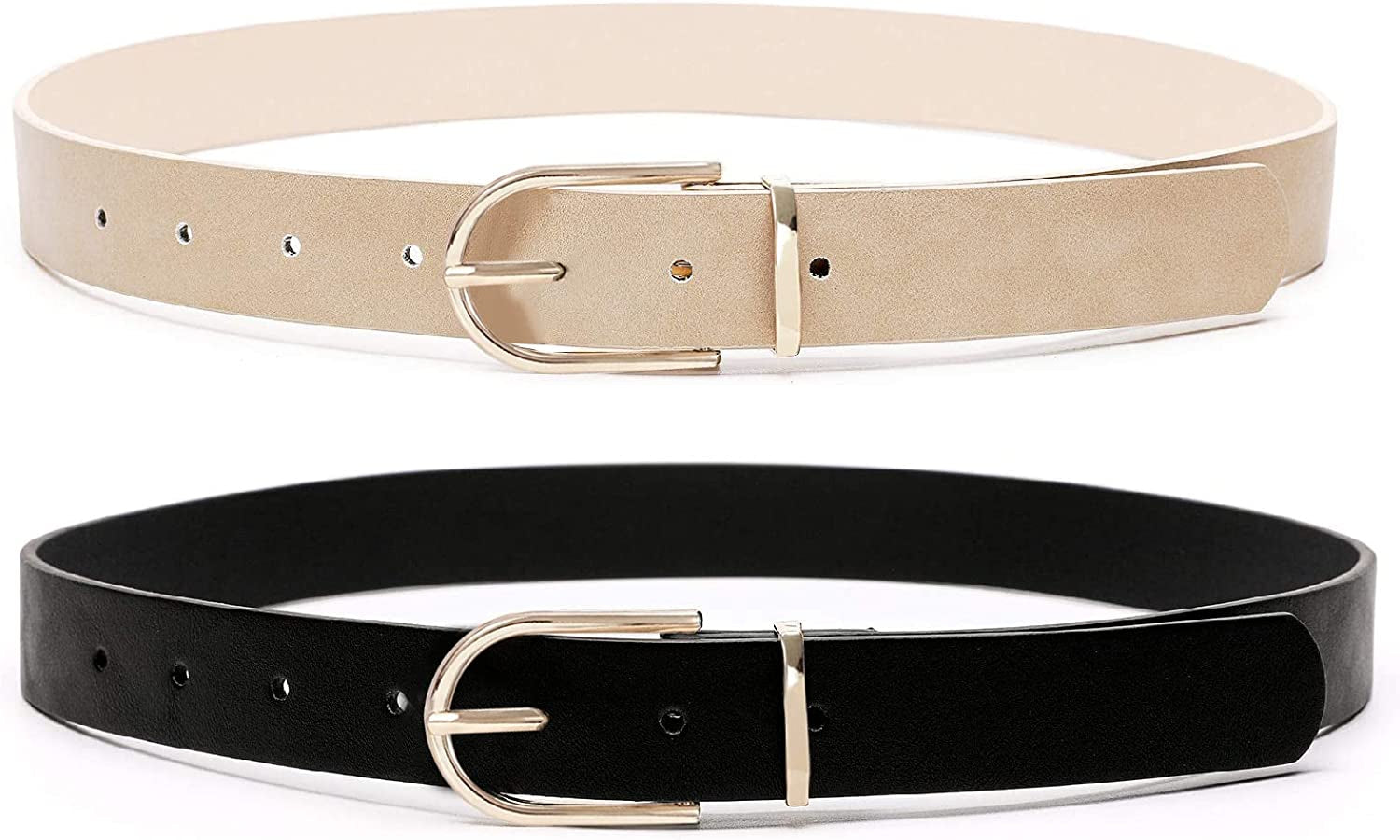Earnda 2 Pack Brown Belt Women'S Chic Faux Leather Waist Belt for Jeans Apparel & Accessories > Clothing Accessories > Belts Earnda Black&beige Small: fits waist from 26"-28" 