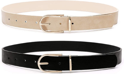 Earnda 2 Pack Brown Belt Women'S Chic Faux Leather Waist Belt for Jeans Apparel & Accessories > Clothing Accessories > Belts Earnda Black&beige Small: fits waist from 26"-28" 