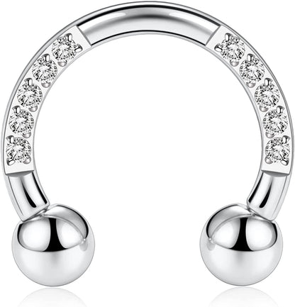 AROWRO Nose Septum Horseshoe Hoop Eyebrow Lip Navel Belly 16G 8Mm 10Mm CZ Opal G23 Titanium Nipple Piercing Ring Helix Tragus Daith Rook Cartilage Earrings Apparel & Accessories > Jewelry > Rings AROWRO D-steel with clear CZ 16G 6mm 