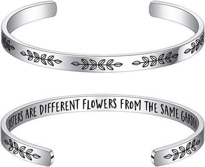 M MOOHAM Bracelets for Women- Engraved Quote Inspirational Bracelet Birthday Christmas Funny Gifts for Best Friend, Daughter, Son, Sister, Niece, Mom, Coworkers, Stainless Steel Jewelry Apparel & Accessories > Jewelry > Bracelets M MOOHAM "Sisters-Sisters are different flowers from the same garden  