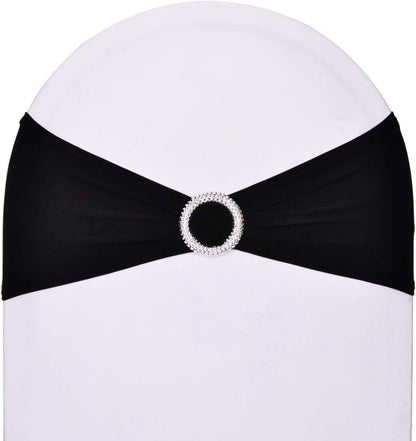 Sweeteasy 50Pcs Metallic Silver Spandex Chair Sashes, Durable Workmanship,Stretch Bows with Buckle Stretchable for Christmas Wedding Party Banquet Event Baby Shower Birthday Celebration Decoration Apparel & Accessories > Clothing Accessories > Sashes SweetEasy Black 50PCS 