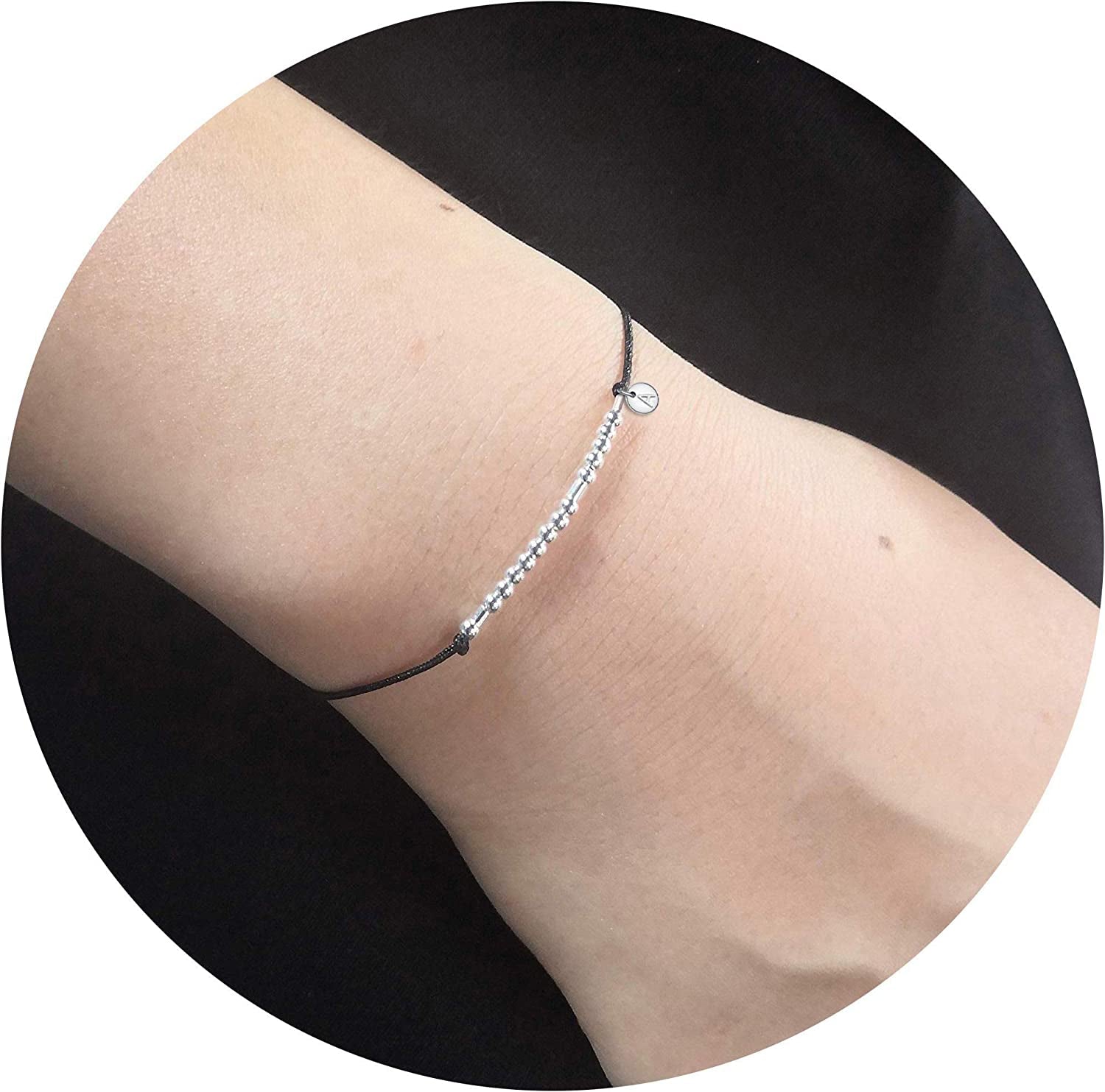 Lcherry Unbiological Sister Morse Code Bracelet Initial a to Z Disc Charm Morse Code Bracelet Beads on Adjustable Silk Cord Inspirational Gift for Women Apparel & Accessories > Jewelry > Bracelets Lcherry   