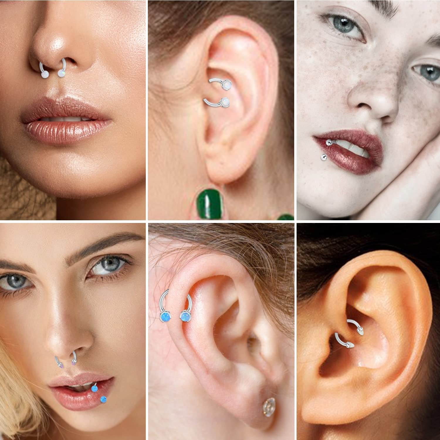 AROWRO Nose Septum Horseshoe Hoop Eyebrow Lip Navel Belly 16G 8Mm 10Mm CZ Opal G23 Titanium Nipple Piercing Ring Helix Tragus Daith Rook Cartilage Earrings Apparel & Accessories > Jewelry > Rings AROWRO   